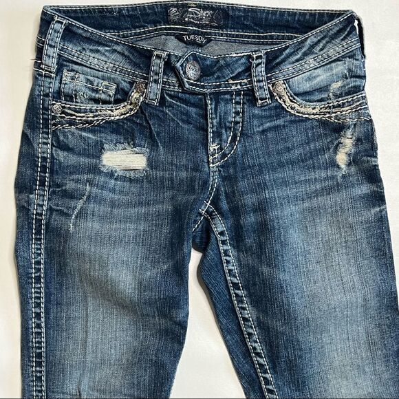 Silver | Factory Distressed Tuesday Low Rise Skinny Jeans - Picture 3 of 8